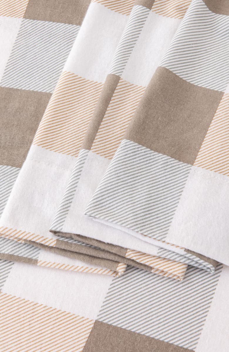 Woven & Weft Turkish Cotton Flannel Plaid Sheet Set, Alternate, color, Soft Taupe / Pale Grey