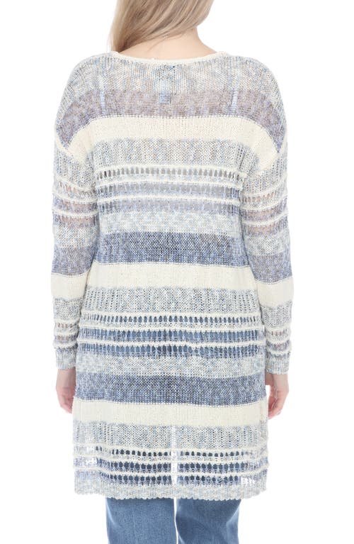 Shop Rain And Rose Striped Open Stitch Cardigan In Blue