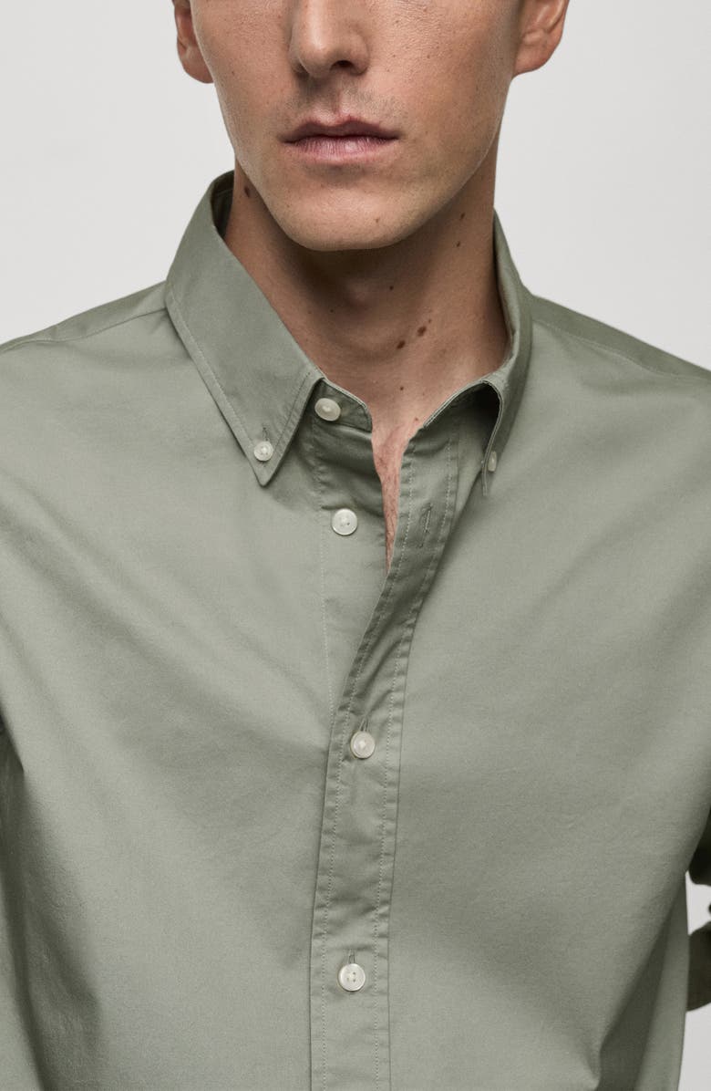 MANGO Regular Fit Stretch Cotton Button-Down Shirt, Alternate, color, Khaki Green