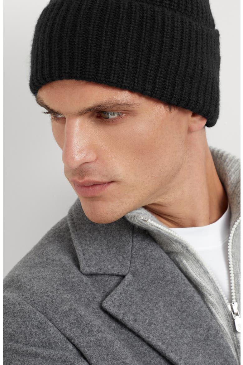 Cashmere English rib beanie, Alternate, color, Black