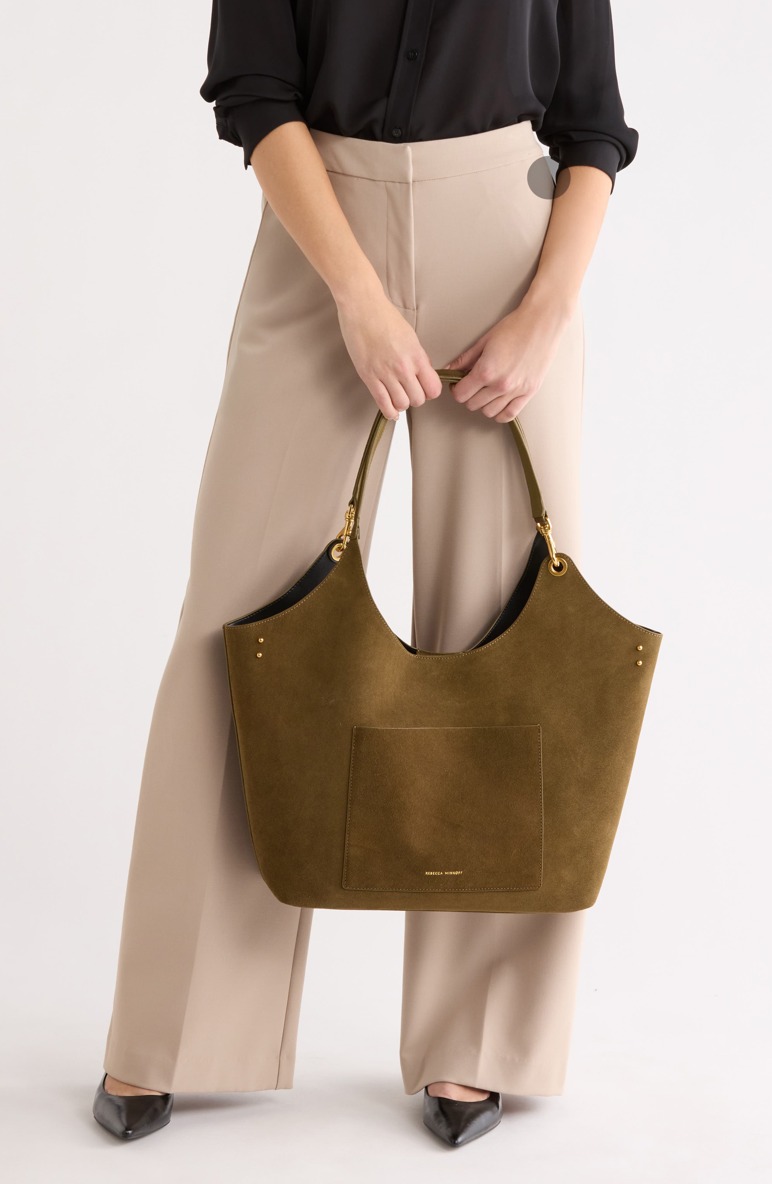 Rebecca Minkoff Perfect Suede Tote, Alternate, color, Dark Olive