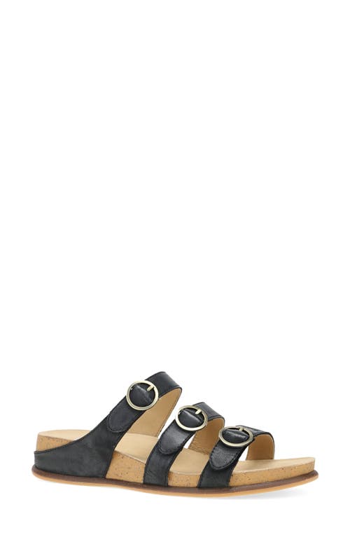 Dansko Campbell Platform Wedge Slide Sandal In Black Burnished Nappa