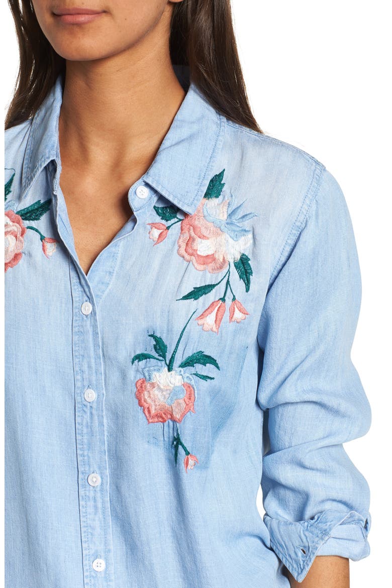Chandler Embroidered Chambray Shirt, Alternate, color, VINTAGE WASH FLORAL