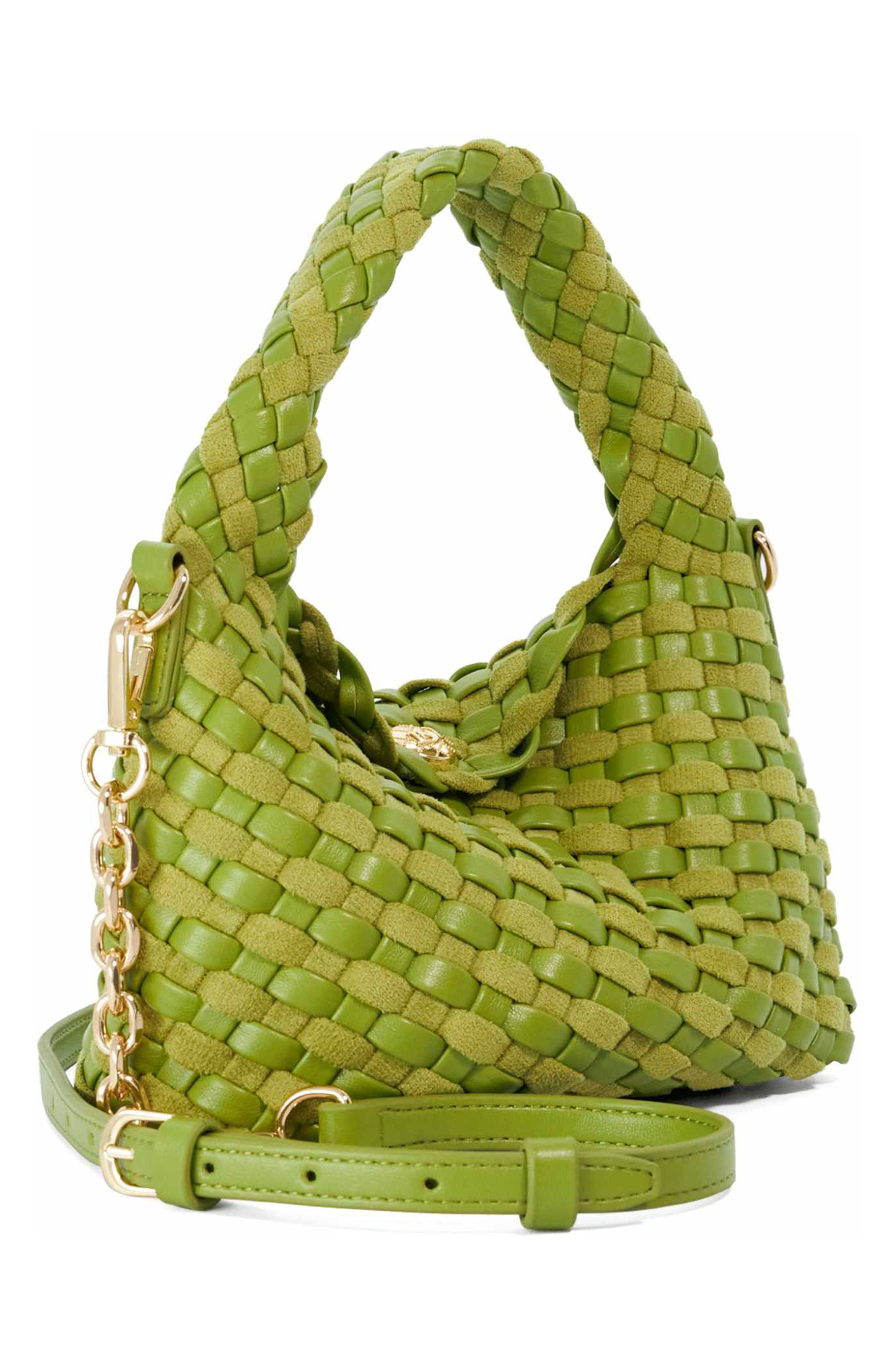 Dinkydeliberate Woven Top Handle Bag, Alternate, color, LIME