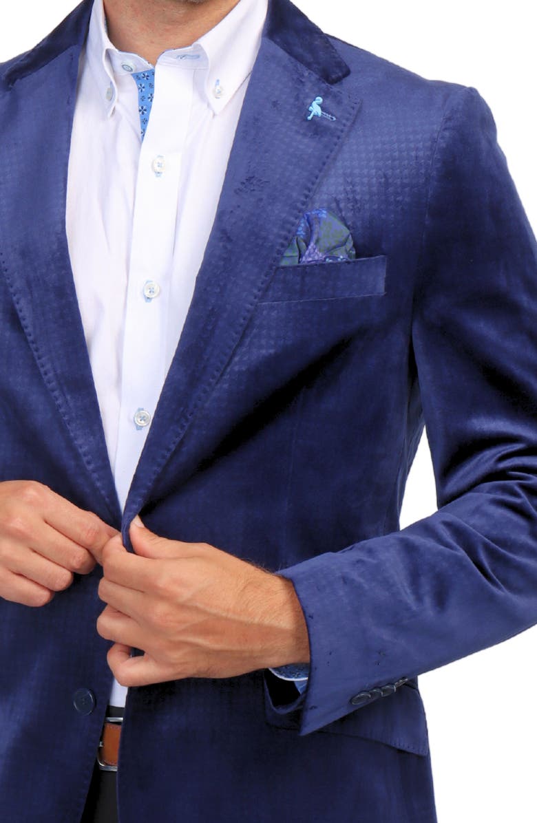TailorByrd Velvet Embossed Houndstooth Sport Coat, Alternate, color, Navy