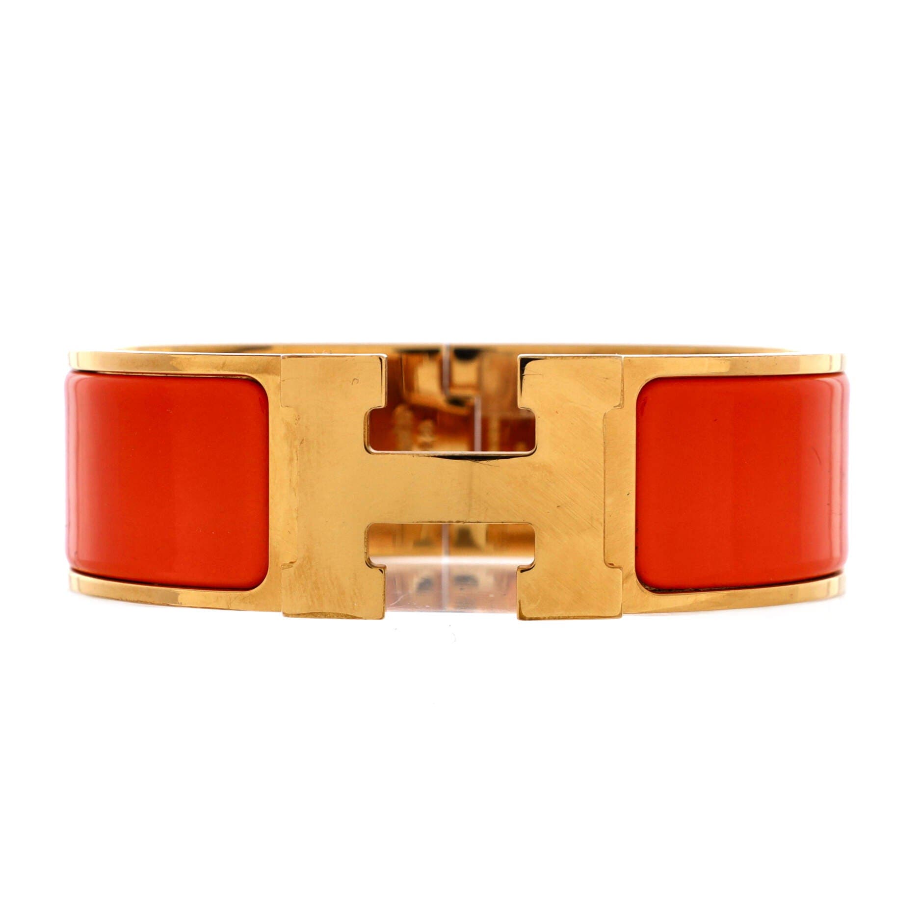 Pre-Owned Hermes Clic Clac H Bracelet Metal and Enamel Wide, Main, color, Orange
