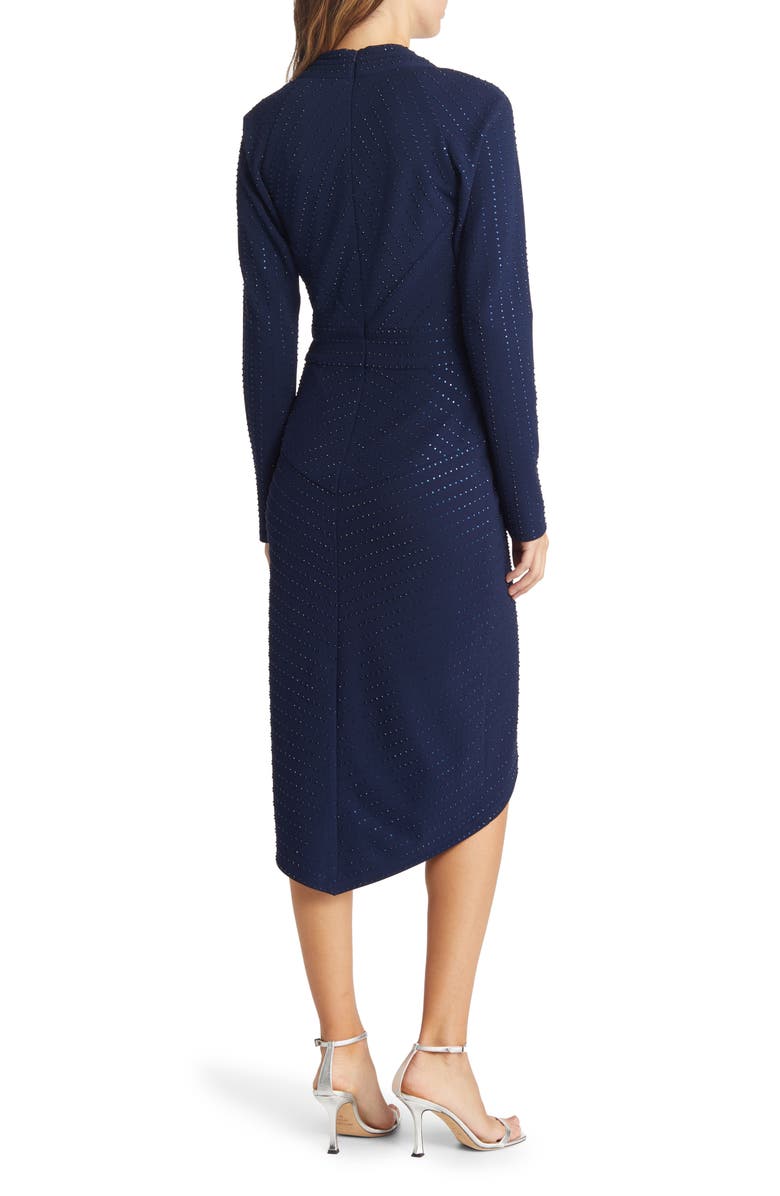 Tadashi Shoji Sequin Stud Plunge Neck Long Sleeve Midi Dress, Alternate, color, 