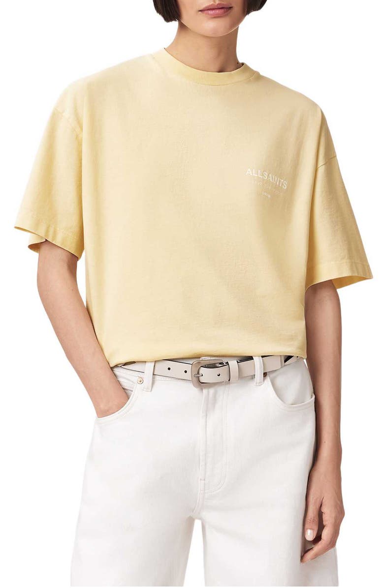 AllSaints Underground Etta Cotton Graphic T-Shirt, Main, color, Hay Yellow