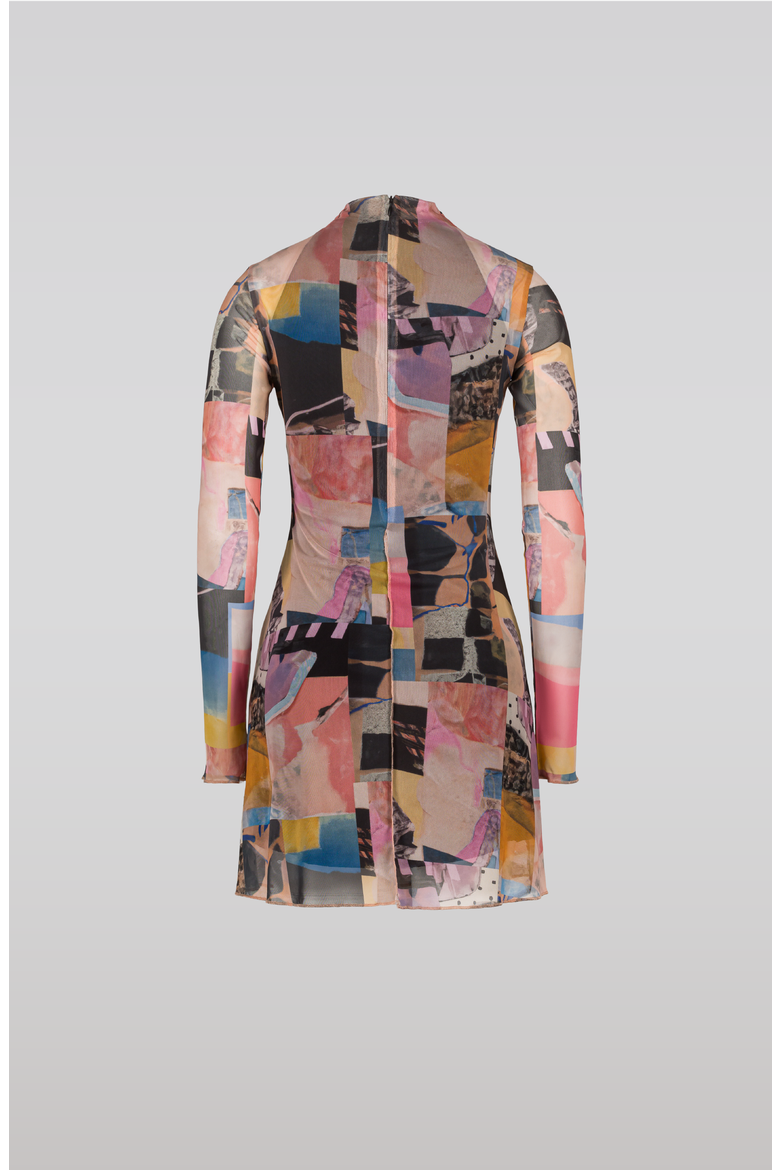 Collage Mesh Dress, Alternate, color, Blush Pink / Multicolor