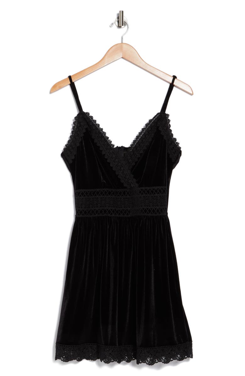 WISHLIST Lace Trim Velvet Fit & Flare Dress, Alternate, color, Black