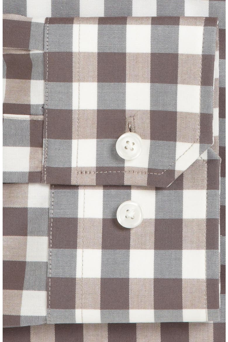 Extra Trim Fit Non Iron Gingham Dress Shirt, Alternate, color, BROWN GREY