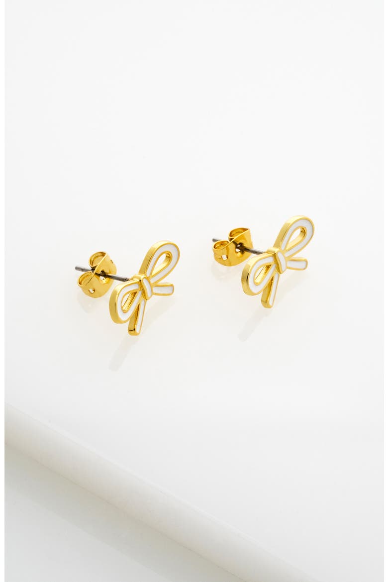 Bowie Tie Bow Enamel Stud Earrings, Alternate, color, METALLIC GOLD