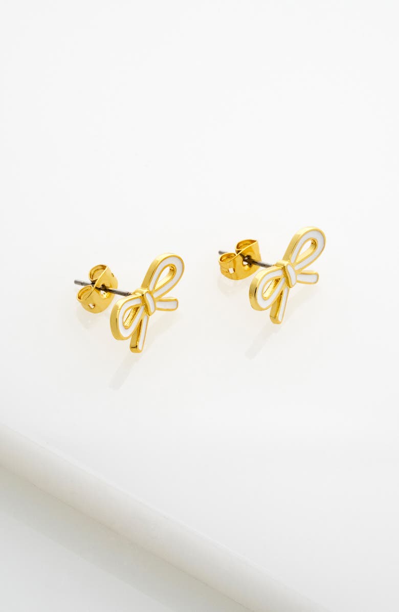 Ted Baker Bowie Tie Bow Enamel Stud Earrings, Alternate, color, Metallic Gold