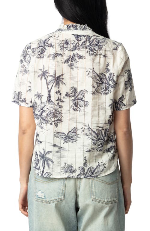 Zadig & Voltaire Womens Ecru Palm-print Short-sleeved Cotton Shirt