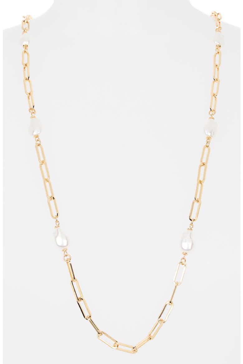 Imitation Pearl Paperclip Chain Necklace, Alternate, color, WHITE- GOLD