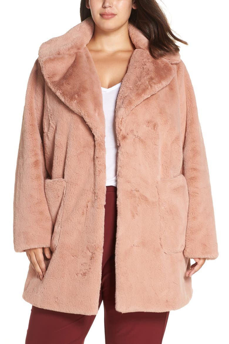 Faux Fur Coat, Main, color, BLUSH