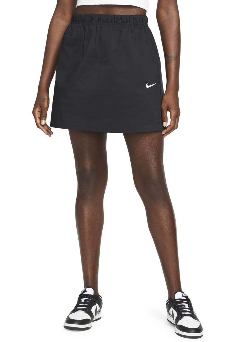 Swoosh High Rise Athletic Skirt, Main, color, BLACK/WHITE