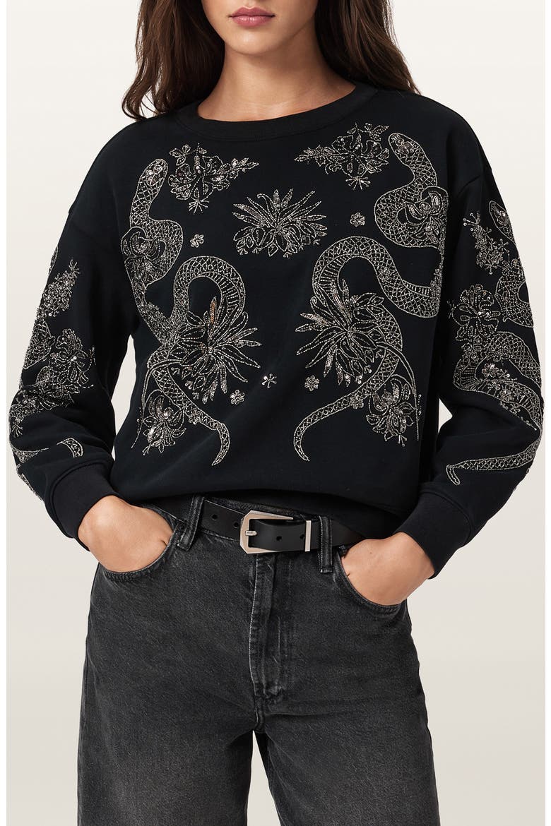 Cecile Pippa Embellished Sweatshirt, Main, color, BLACK