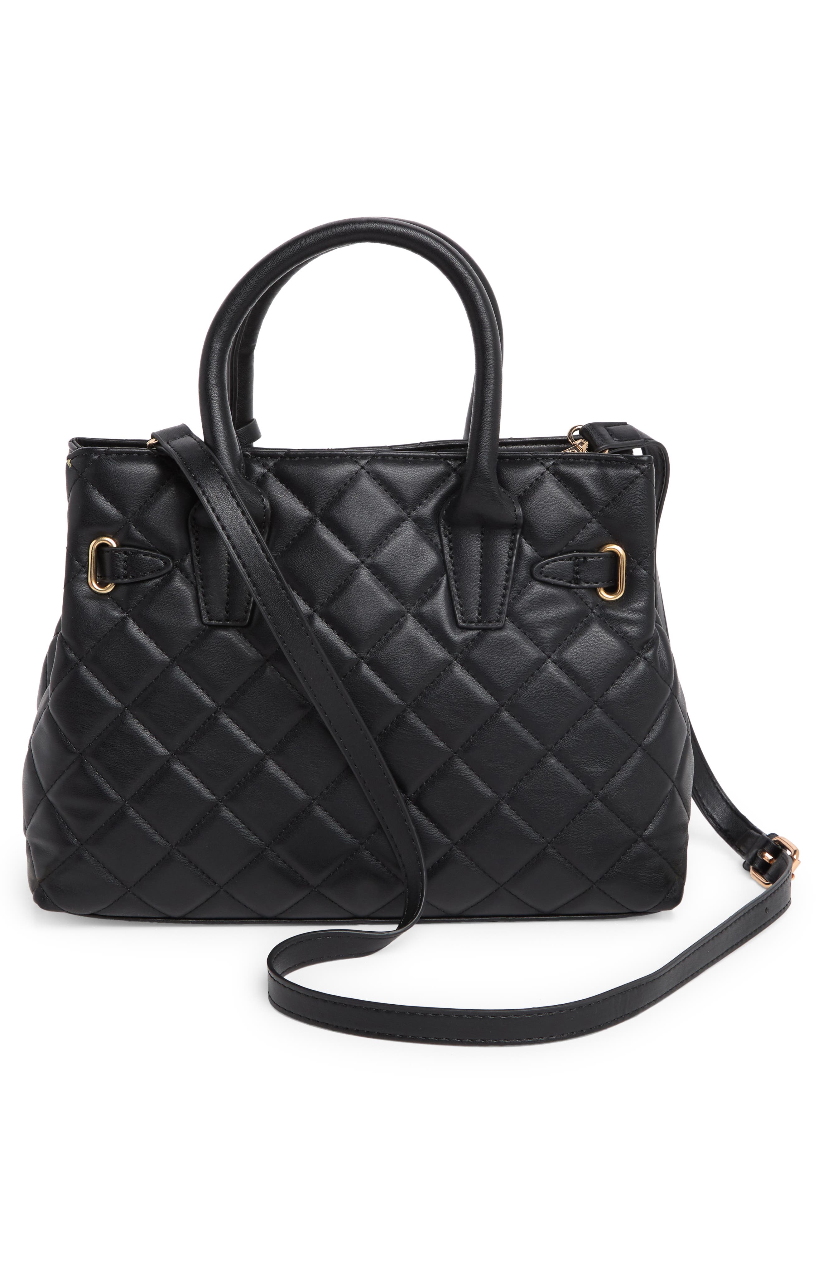 Badgley Mischka Collection Diamond Quilt Faux Leather Tote Bag, Alternate, color, Black