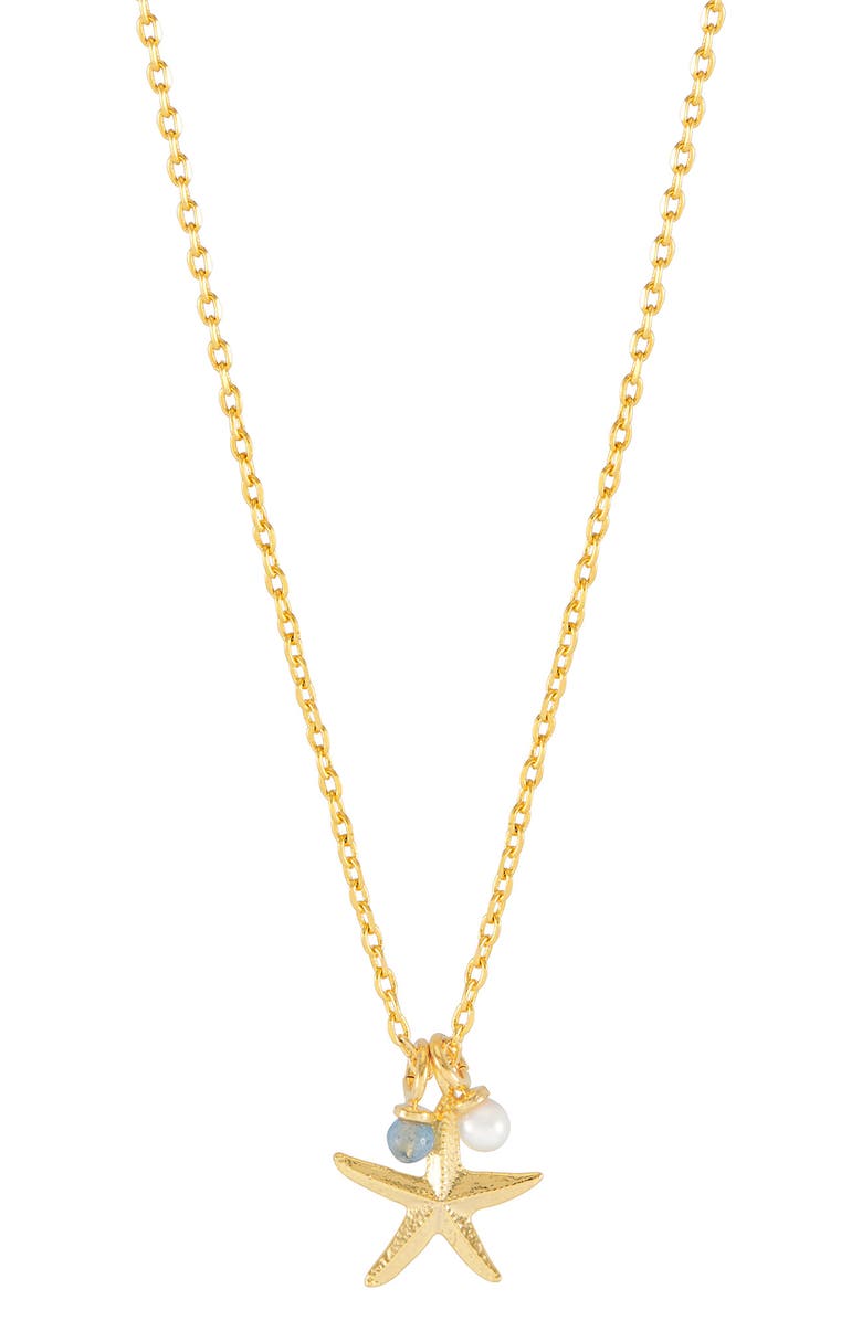 Estella Bartlett Feelin' Beachy Starfish & Bead Charms Necklace, Main, color, Gold
