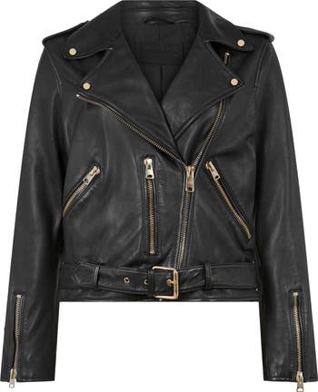 AllSaints Balfern Sheepskin Leather Biker Jacket | Nordstrom