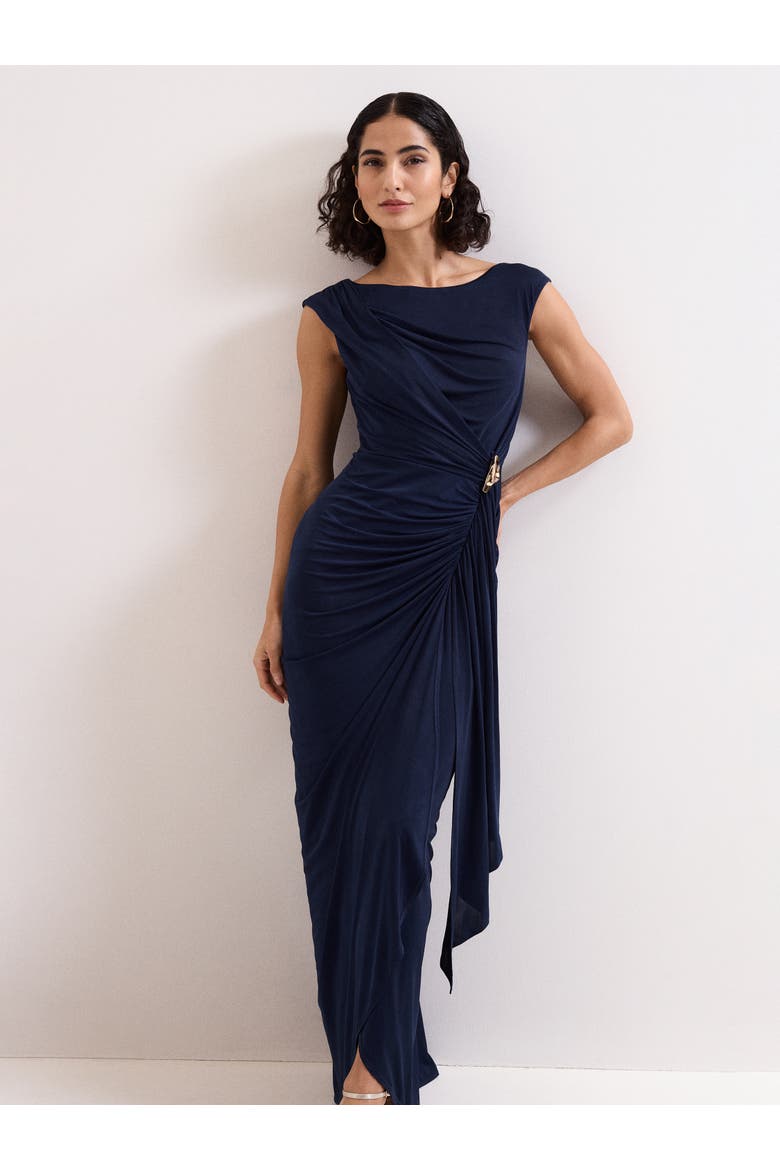 Donna Ruched Detail Maxi Dress, Alternate, color, Navy