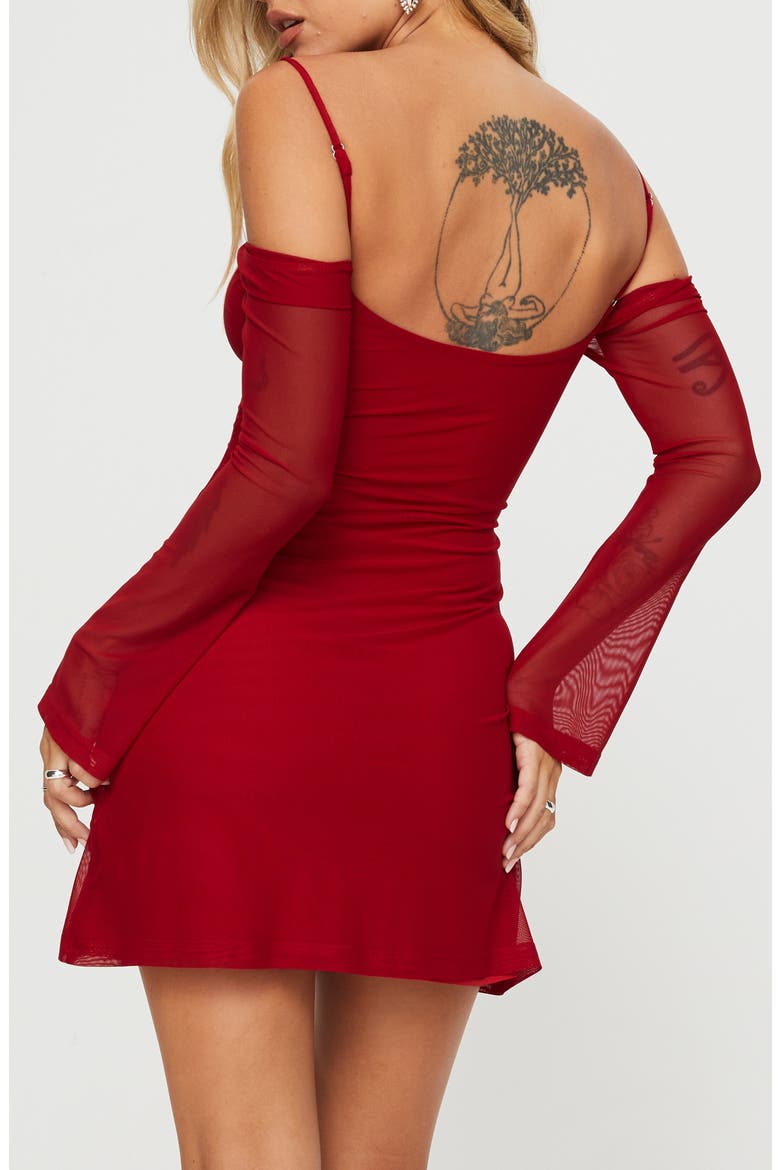 Edmone Lace Trim Cold Shoulder Long Sleeve Minidress, Alternate, color, RED