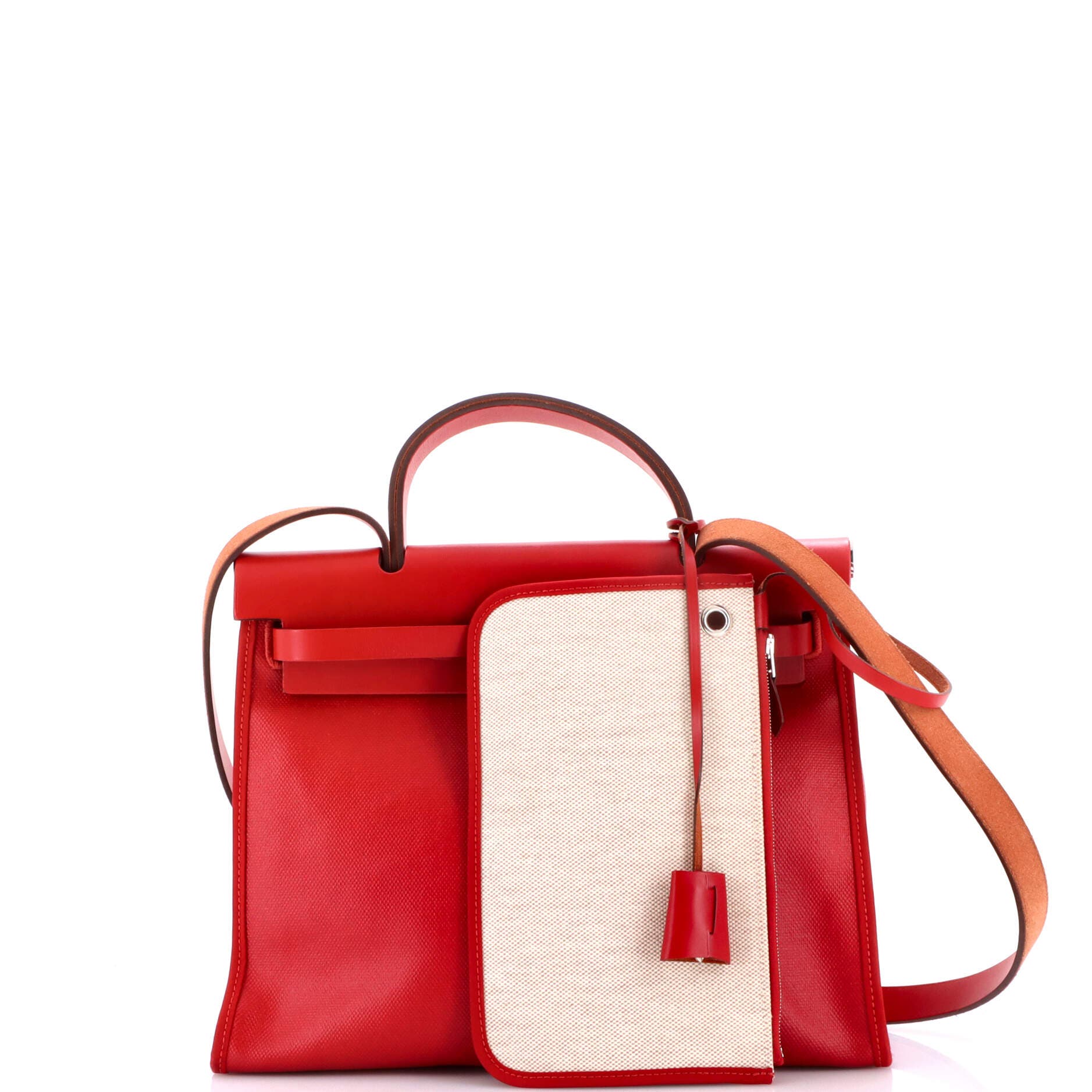 Pre-Owned Hermes Herbag Zip Berline Vache Canvas and Leather 31, Alternate, color, Rouge Piment