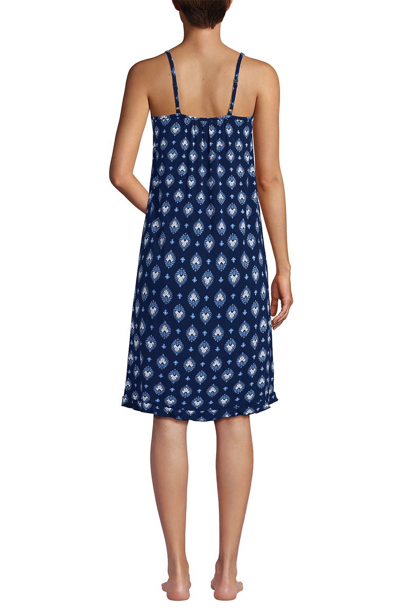 Lands' End Cooling Knee Length Slip Nightgown, Alternate, color, Deep Sea Navy Large Foulard