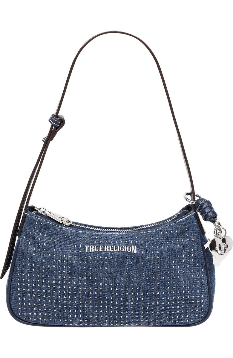 True Religion Embellished Denim Shoulder Bag, Main, color, Dark Denim