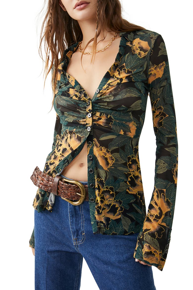 Lucky Shirtee Floral Button-Up Shirt, Main, color, BLACK BLOOM