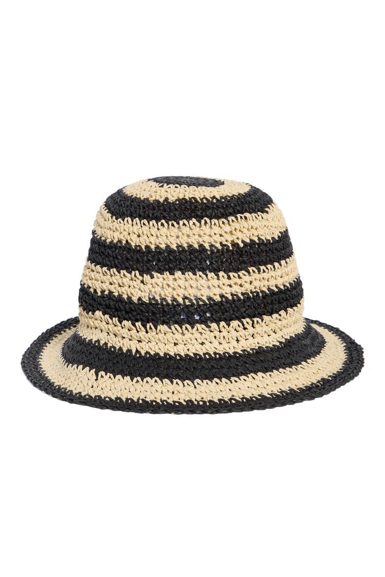 awning stripe straw cloche, Main, color, NATURAL/ BLACK 102