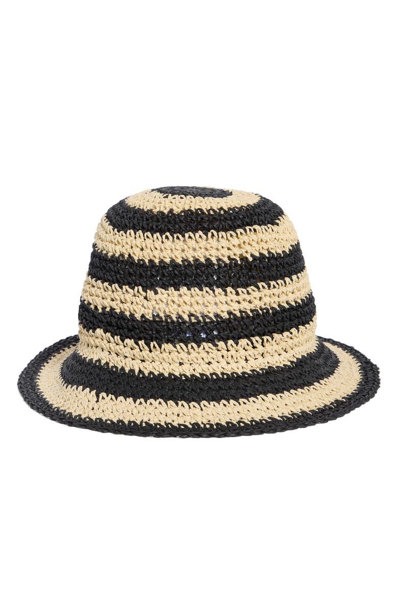 Kate Spade New York awning stripe straw cloche, Main, color, Natural/ Black 102