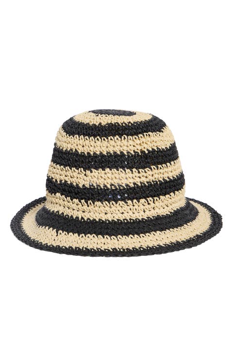 awning stripe straw cloche
