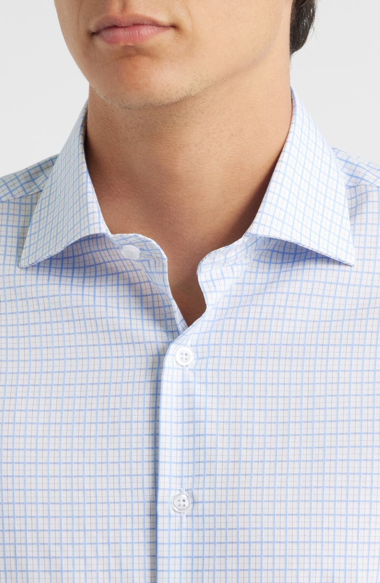 ZANETTI Plaid Dress Shirt, Alternate, color, Light Blue/ Tan/ White