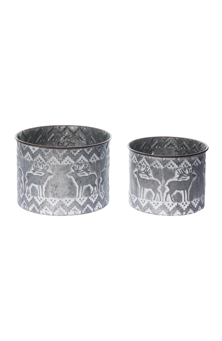 Transpac Metal Gray Christmas Rustic Reindeer Container Set of 2, Main, color, Grey