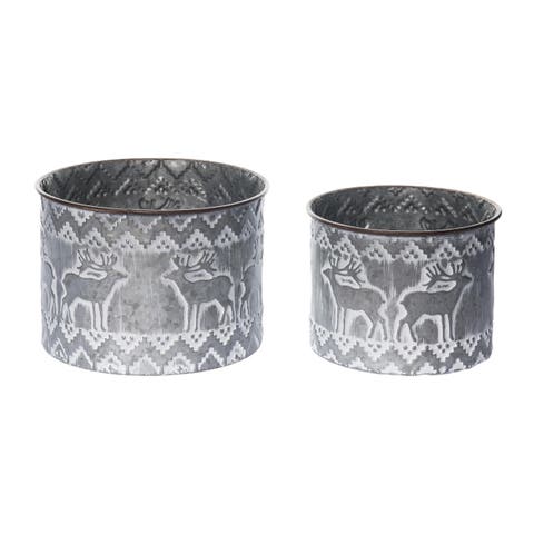 Metal Gray Christmas Rustic Reindeer Container Set of 2