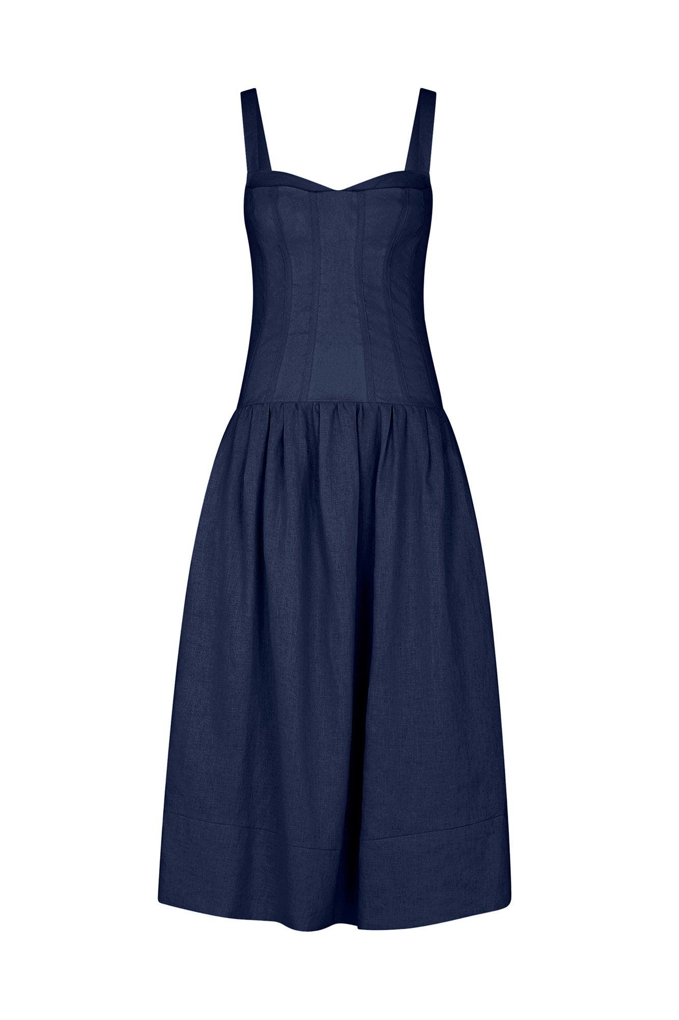 nicholas the label makenna linen corset midi dress Makenna Drop Waist Corset Midi Dress