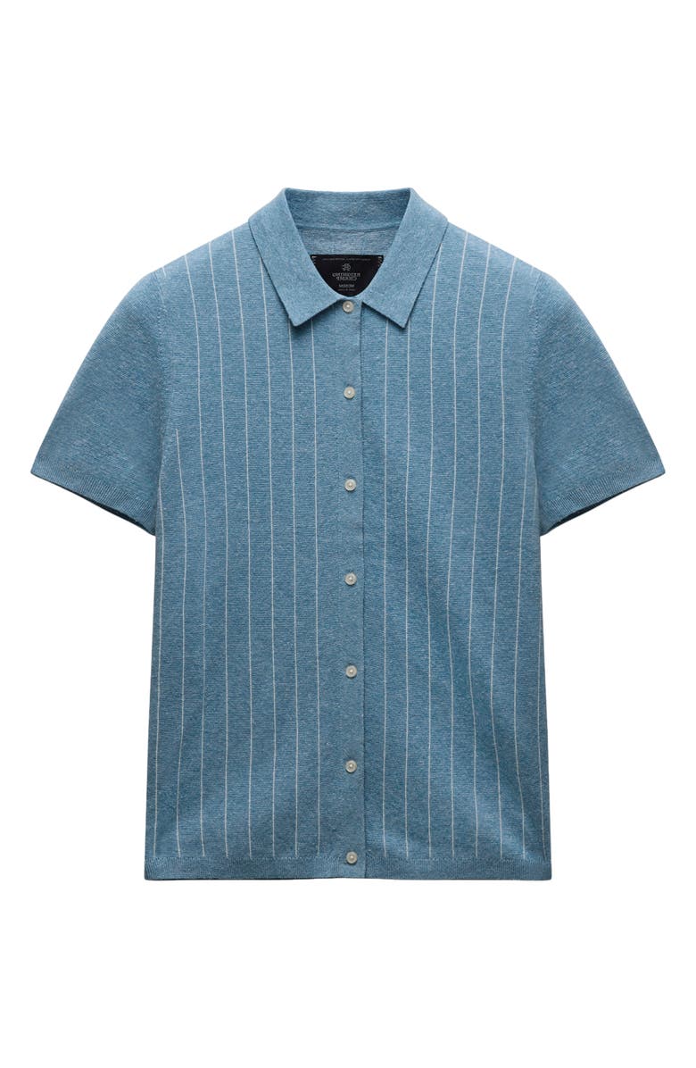 Reigning Champ Piazza Stripe Cotton & Linen Blend Button-Up Shirt, Alternate, color, Gulf-Ivory