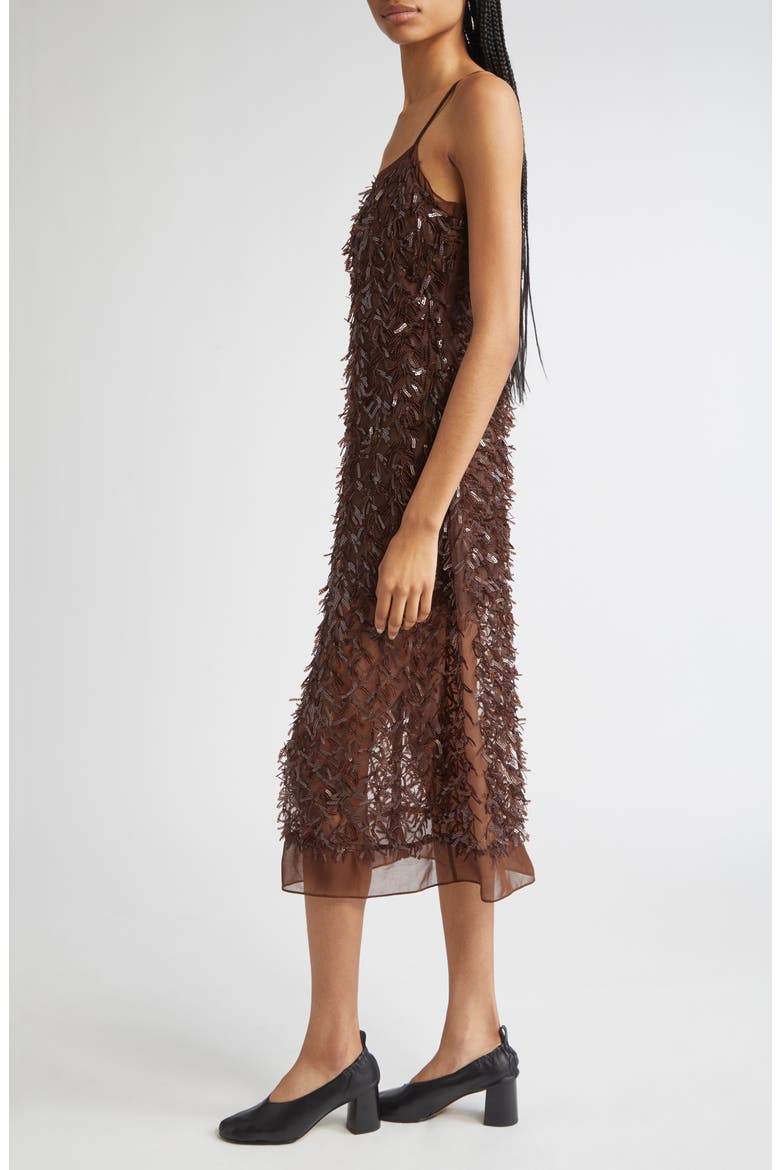 Sequin Fringe Slip Dress, Alternate, color, CHOCOLATE
