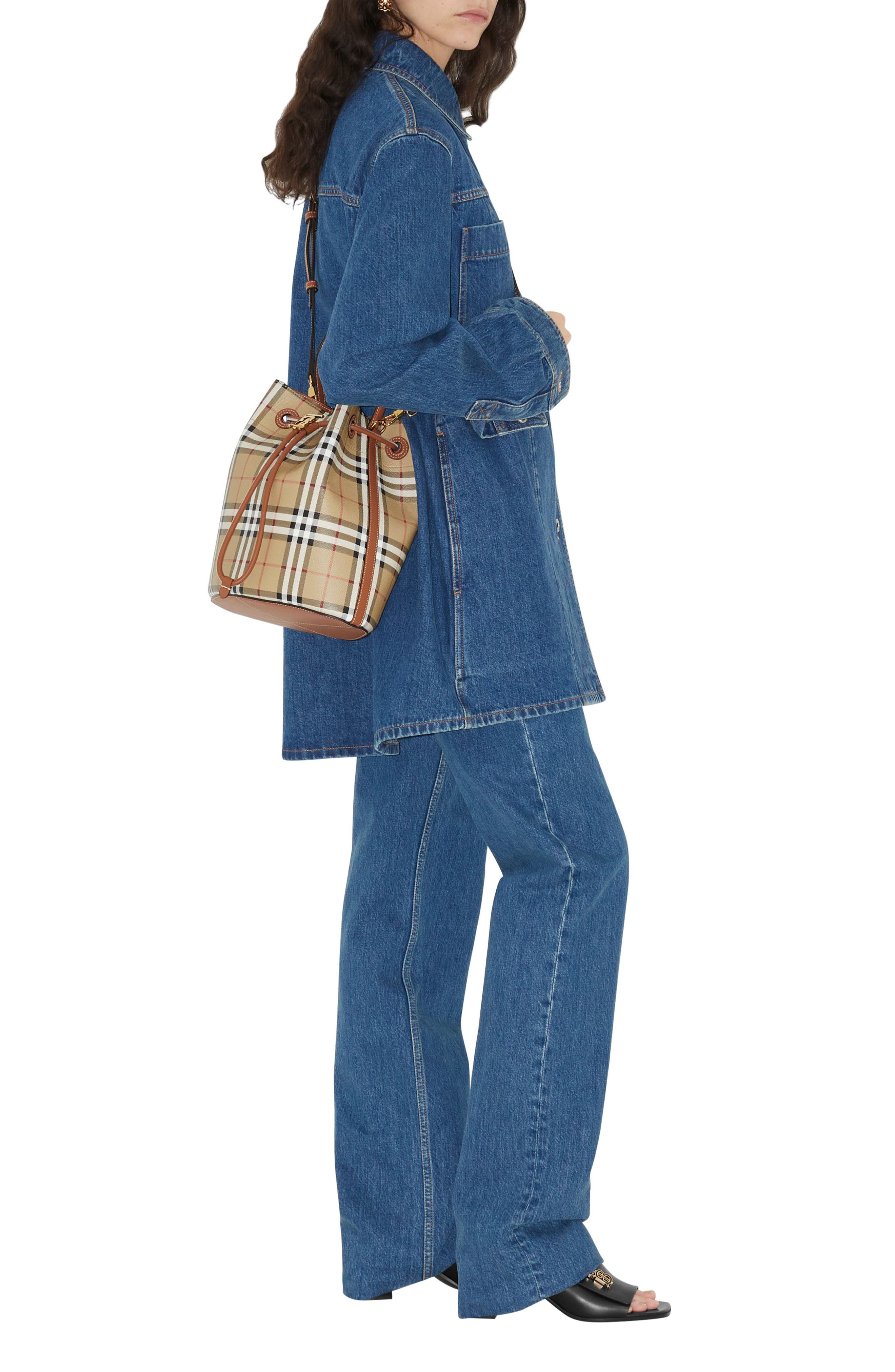 Burberry Small TB Check Coated Canvas Bucket Bag, Alternate, color, 