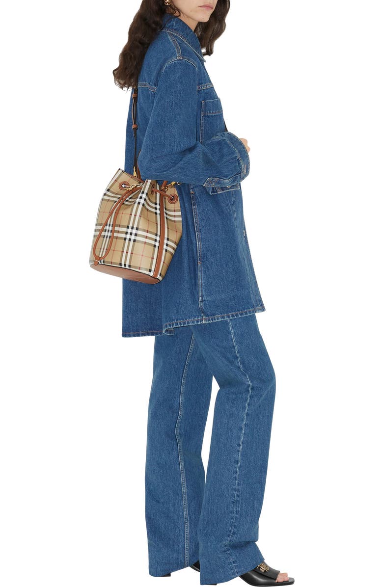 Burberry Small TB Check Coated Canvas Bucket Bag, Alternate, color,