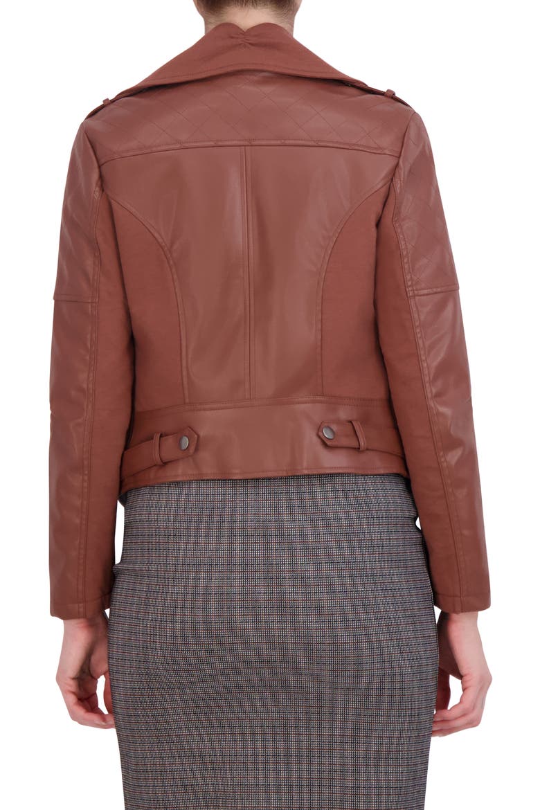 Mixed Media Faux Leather Moto Jacket, Alternate, color, LUGGAGE