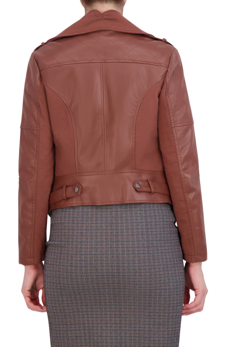 Ookie & Lala Mixed Media Faux Leather Moto Jacket, Alternate, color, Luggage