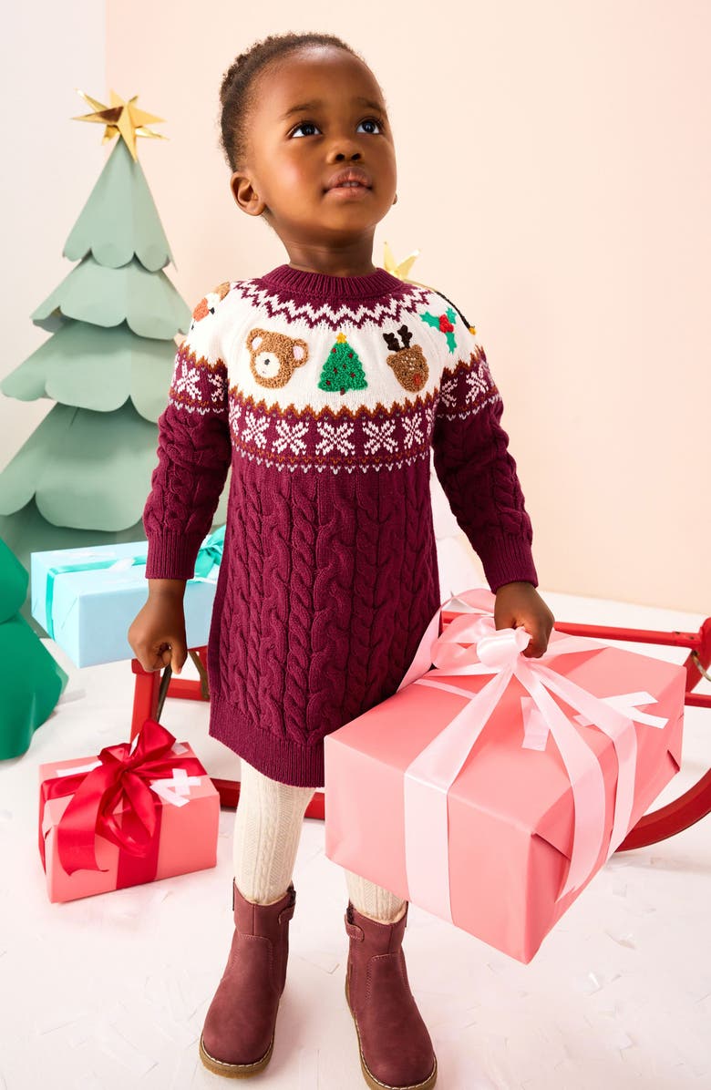 NEXT Kids' Fair Isle Sweater Dress, Alternate, color, Plum