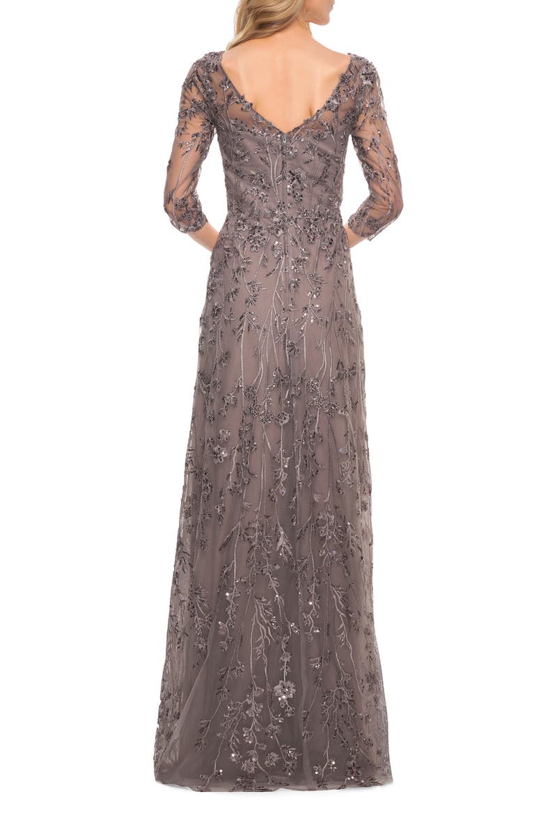 Beaded Lace Gown, Alternate, color, GUNMETAL