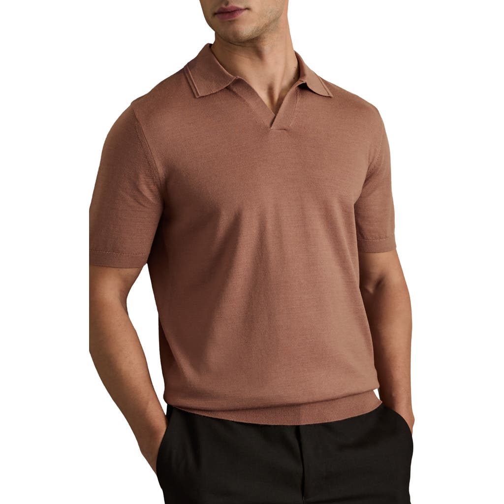 Reiss Duchie Johnny Collar Short Sleeve Wool Polo Sweater In Neutral