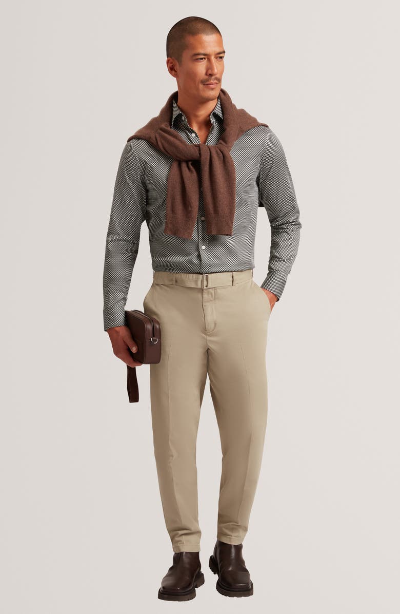 Ted Baker Jozef Print Cotton Button-Up Shirt, Alternate, color, Khaki