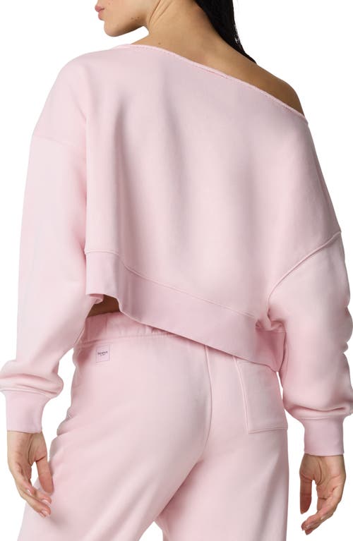 Florence By Mills Crystal Bow Off The Shoulder Crop Sweatshirt In Pink