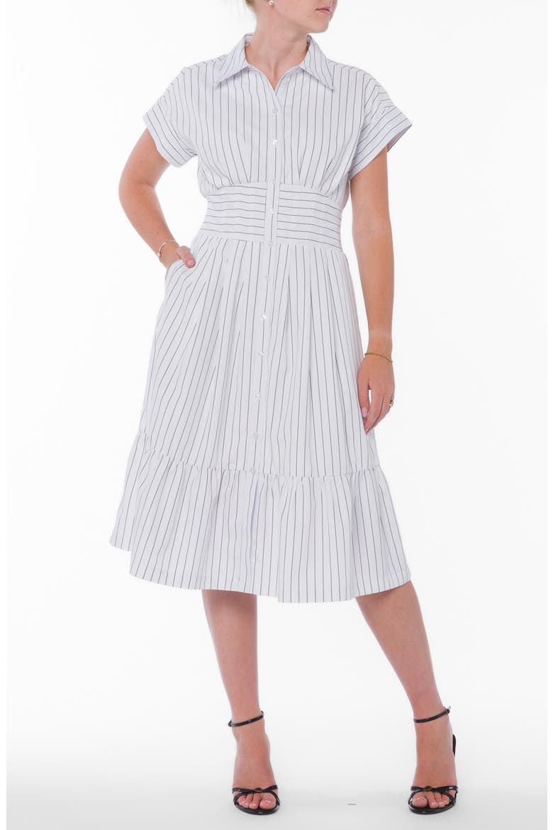 Cuffed Short Sleeve Shirtdress, Alternate, color, WHITE BLACK STRIPE
